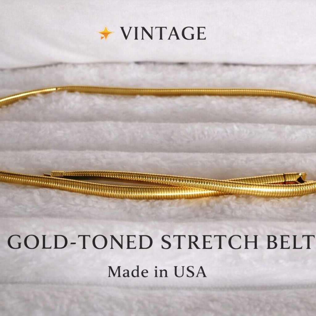 Vintage Gold-Toned Stretch Belt Made In Usa Minimalist Statement Adjustable